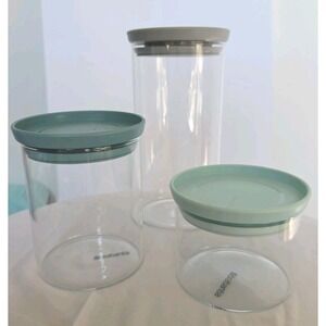 Brabantia 3Pc Stackable‎ Glass Food Jars Mixed Colors 8" 5"  3"